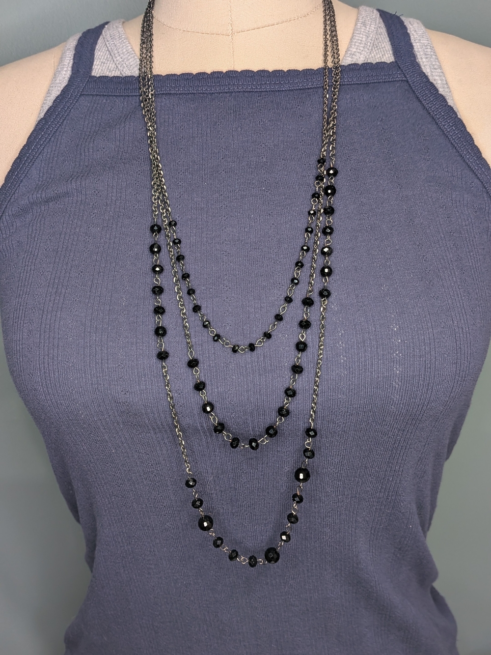 Layered Black Bead Long Necklace - Brand Unspecified